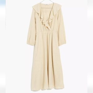 Madewell Linen Cotton Ruffle-Neck Midi Dress - Pockets